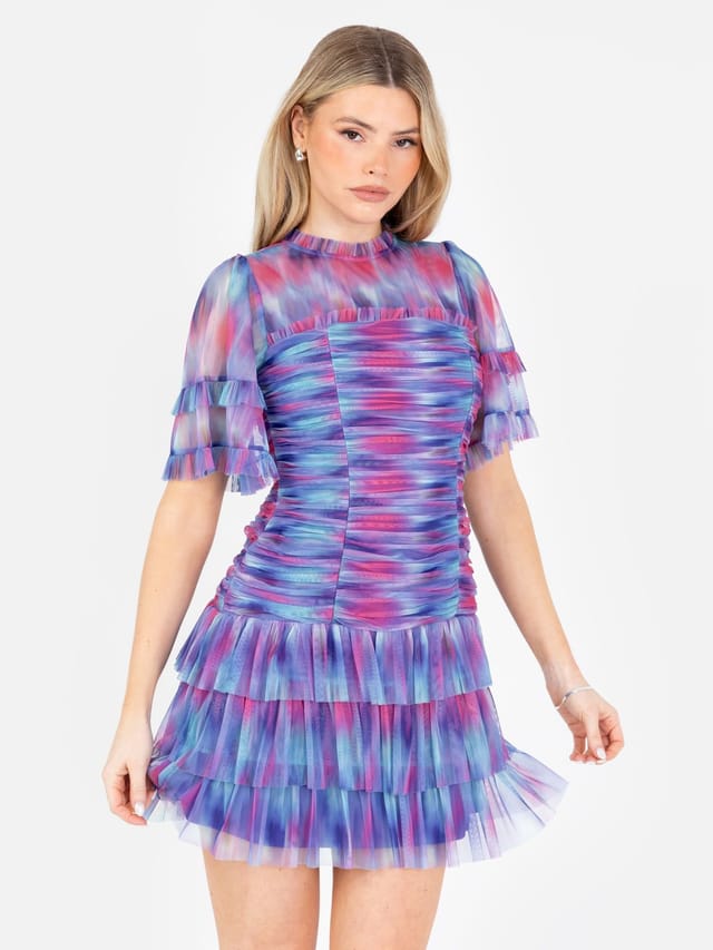 Anaya with Love Anaya with Love Women's Abstract Watercolour Gathered Mini Dress - 2