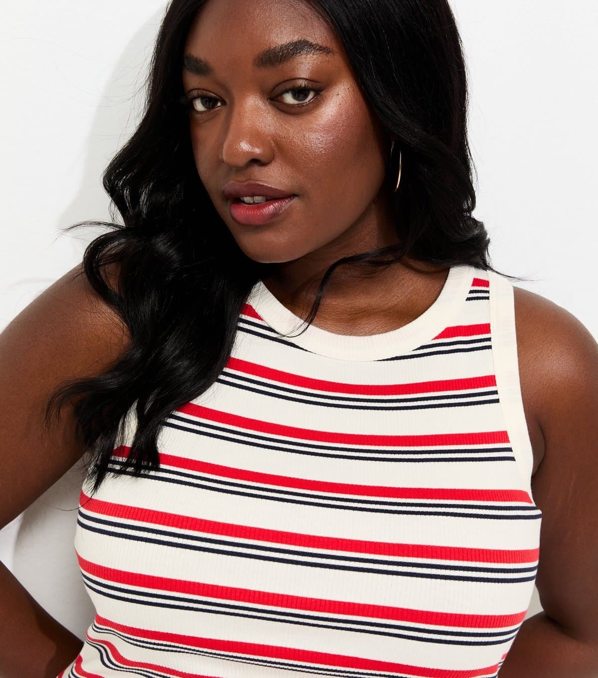 New Look Women's Plus Size Cream Striped Racerback Vest Top Curves New Look