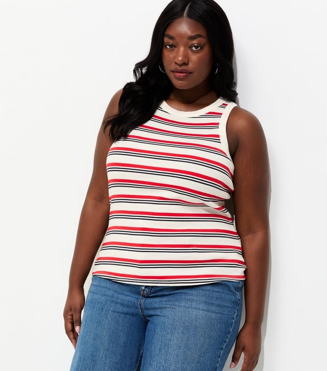 New Look Women's Plus Size Cream Striped Racerback Vest Top Curves New Look - 2