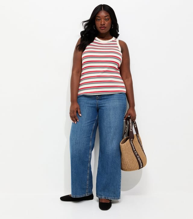 New Look Women's Plus Size Cream Striped Racerback Vest Top Curves New Look - 3