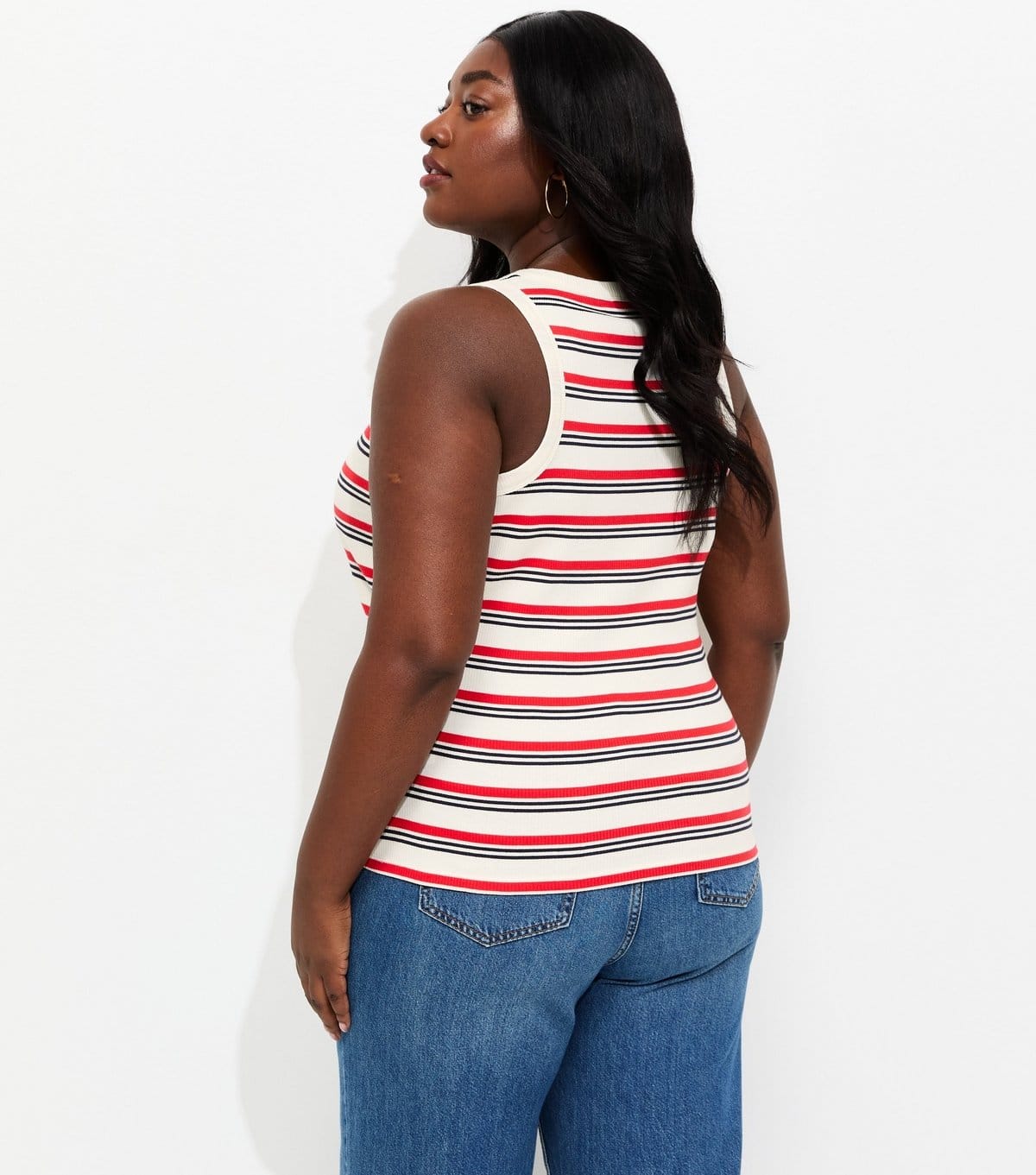 New Look Women's Plus Size Cream Striped Racerback Vest Top Curves New Look - 4