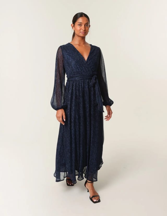 Blue Vanilla Wrap Metallic Dress - 3