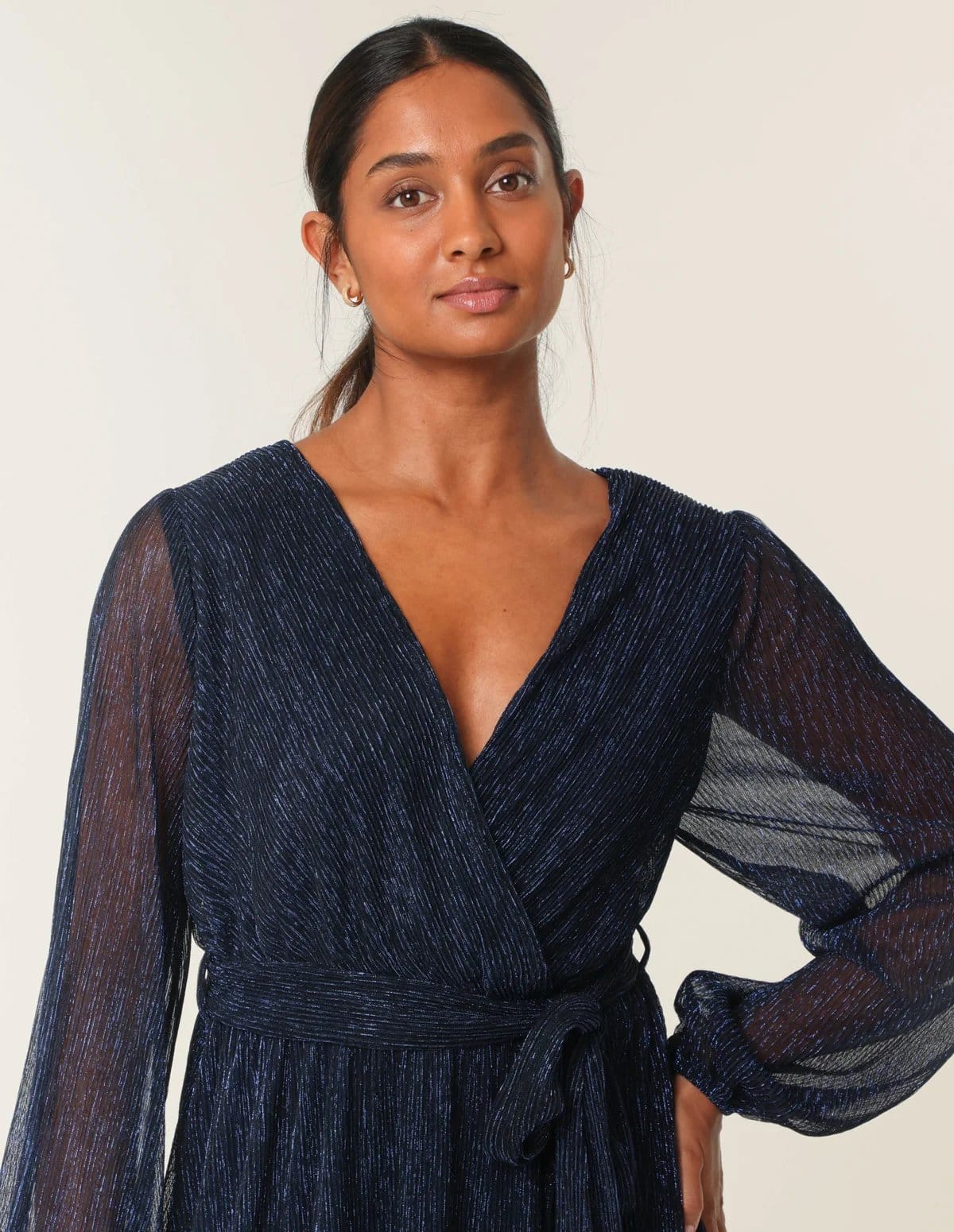 Blue Vanilla Wrap Metallic Dress - 4