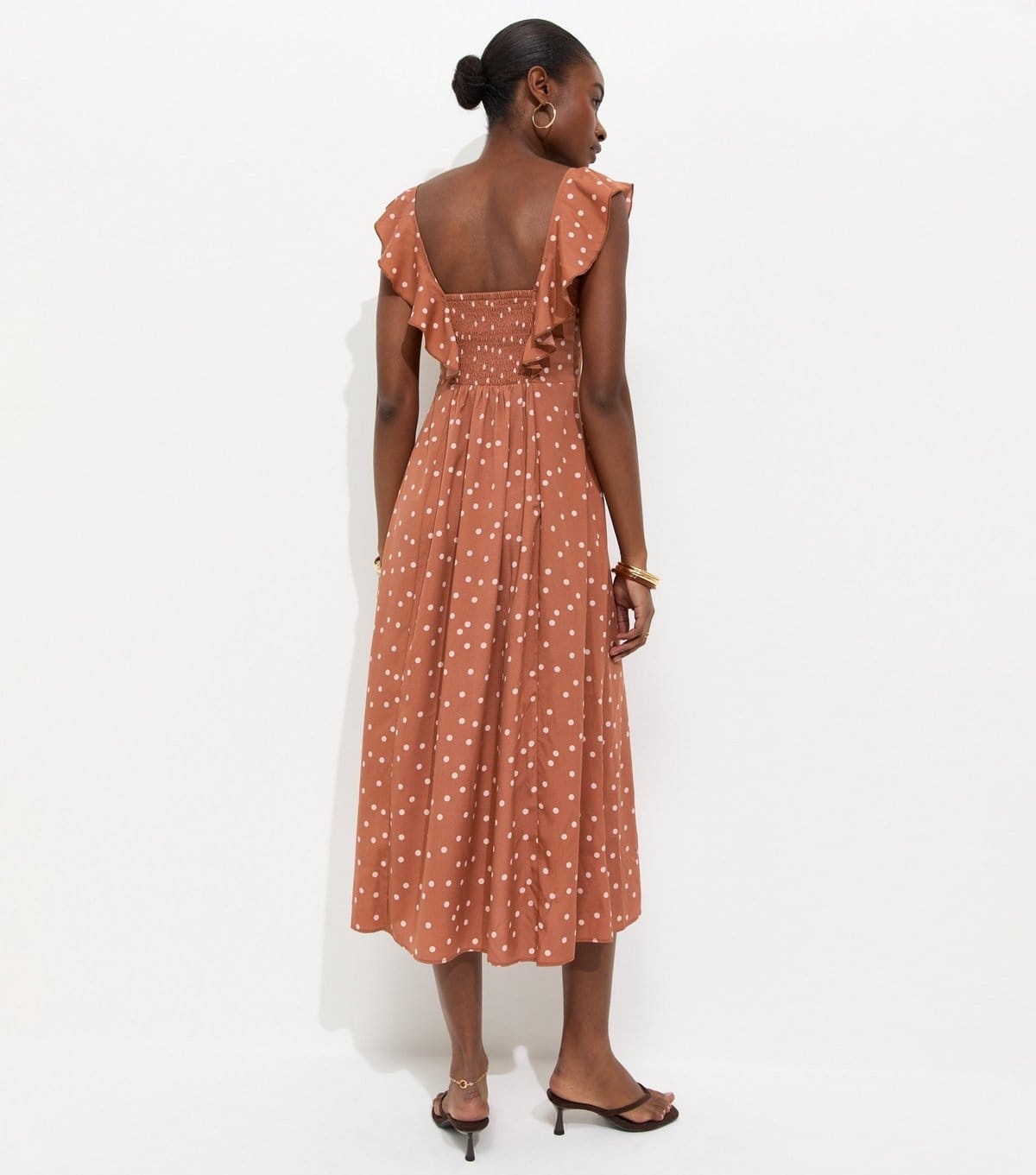 New Look Women's Brown Spotty Ruffle Strap Midi Dress New Look - 4