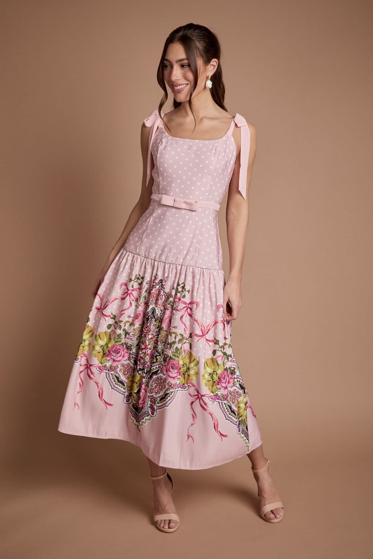 Oasis Oasis Women's Bow Detail Dropped Waist Midi Dress in Pink
