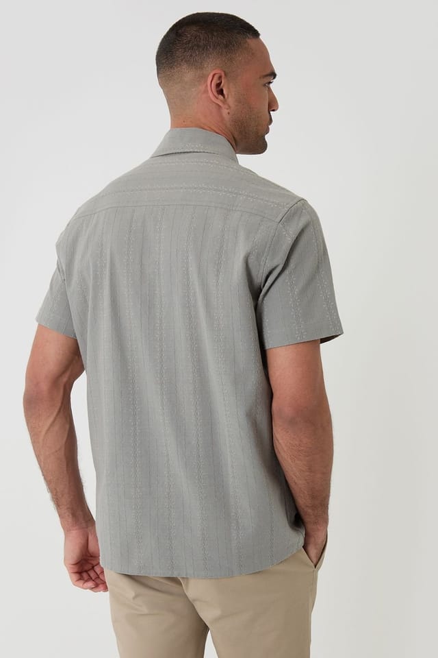 Threadbare Threadbare Men's Textured Cotton Short Sleeve Shirt in Pale Green - 2
