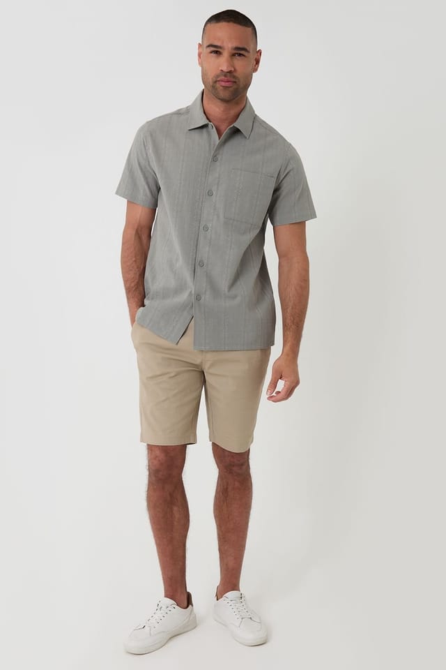 Threadbare Threadbare Men's Textured Cotton Short Sleeve Shirt in Pale Green - 3