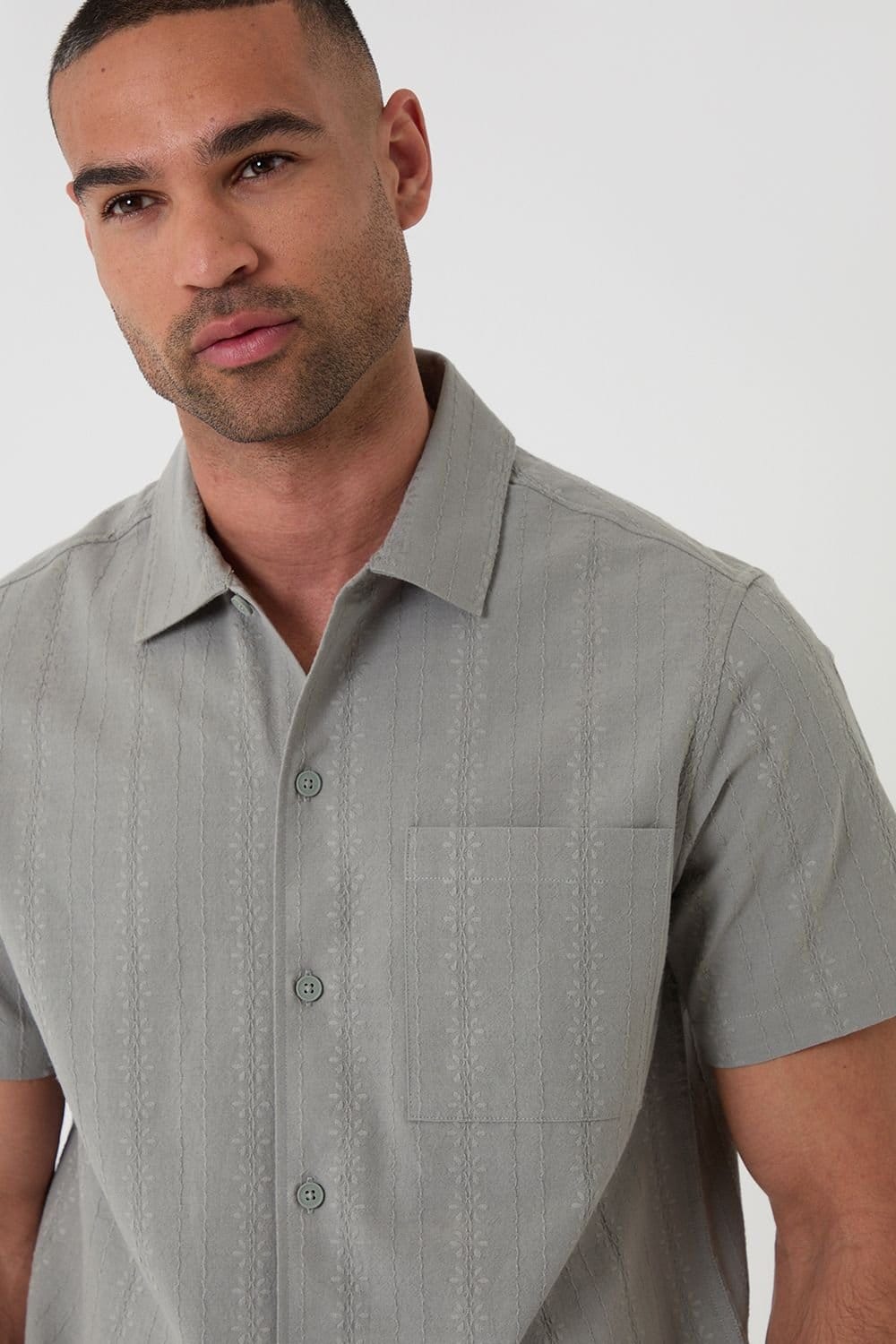 Threadbare Threadbare Men's Textured Cotton Short Sleeve Shirt in Pale Green - 4