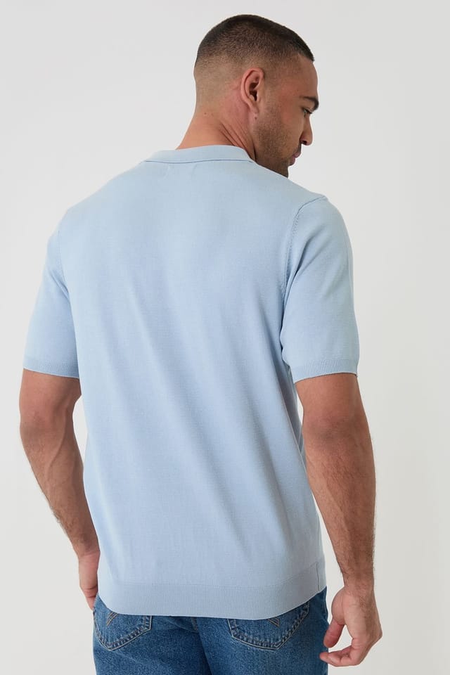 Threadbare threadbare Men's Quarter Zip Knitted Polo in Blue - 2