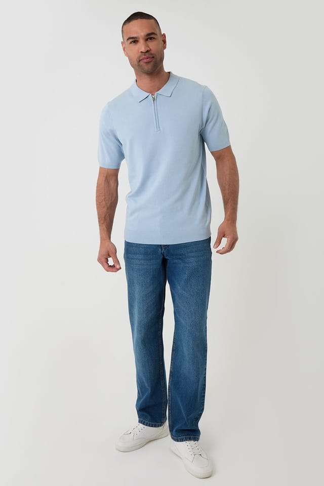 Threadbare threadbare Men's Quarter Zip Knitted Polo in Blue - 3