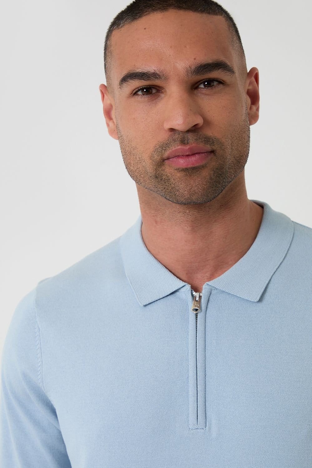 Threadbare threadbare Men's Quarter Zip Knitted Polo in Blue - 4