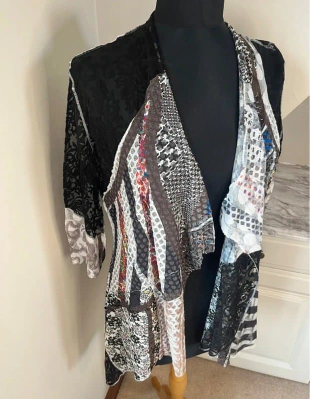 Izabel London Izabel London Designer Cardigan Black Lace Multi Floral Kimono Summer Size 10