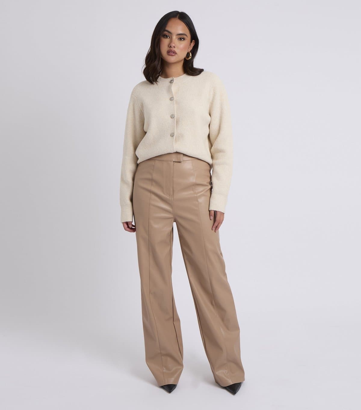 Urban Bliss Urban Bliss Camel Faux Leather Wide-Leg Trousers