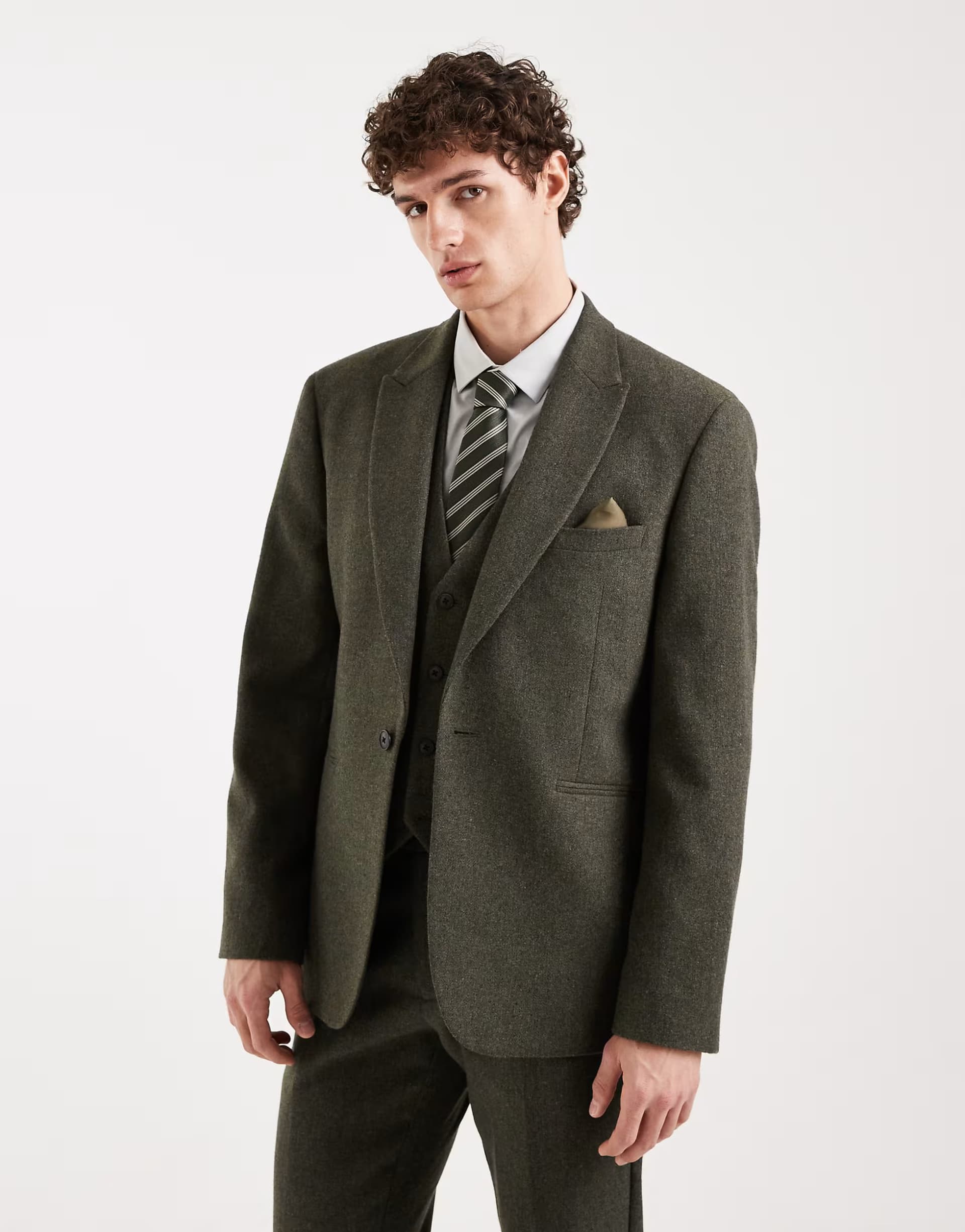 ASOS ASOS DESIGN wool mix slim suit jacket in khaki herringbone