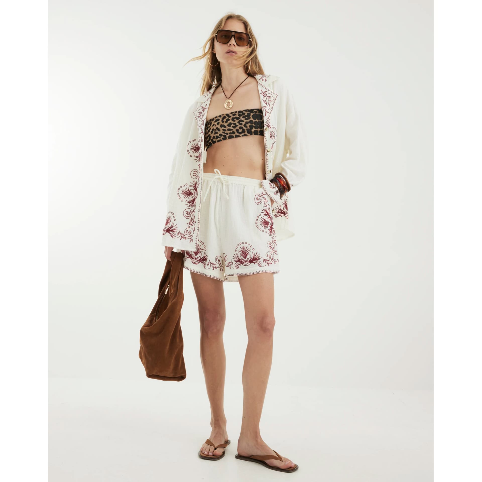 River Island River Island Womens Cream Embroidered Shorts