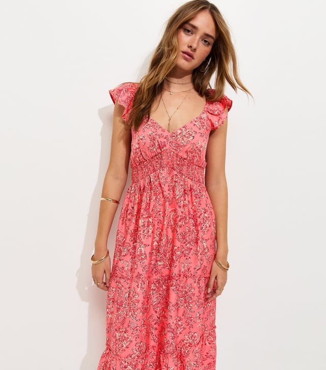 New Look Women's Pink Floral Print Crepe Frilly Sleeve Midi Dress New Look - 3