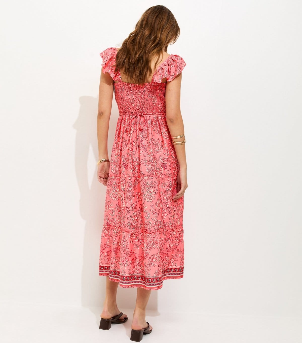 New Look Women's Pink Floral Print Crepe Frilly Sleeve Midi Dress New Look - 4