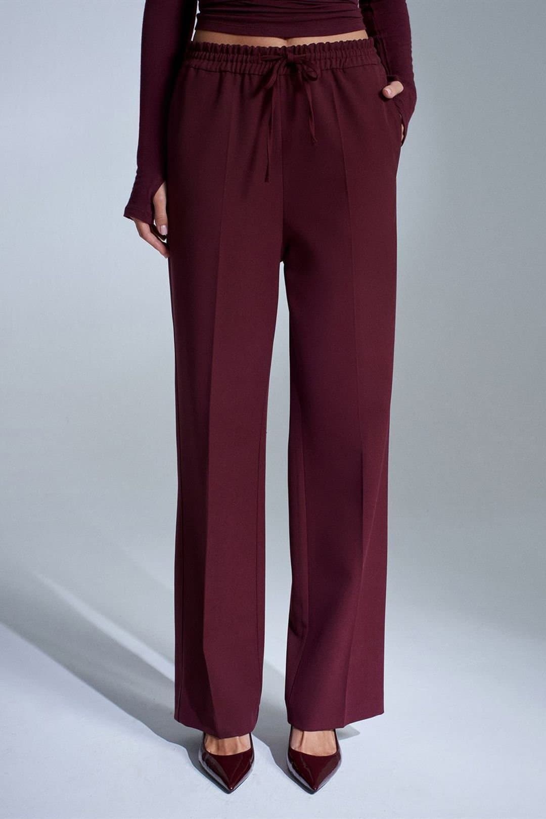 Dilvin Dilvin Women's Women's Straight-leg Crepe Trousers in Burgundy