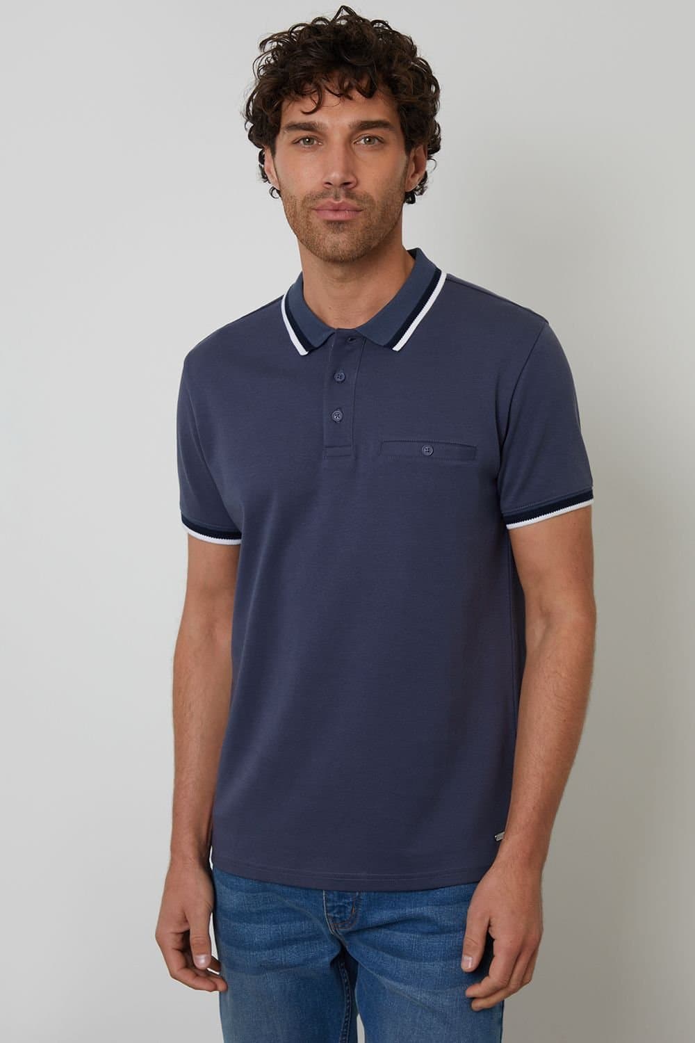 Threadbare Threadbare Men's Jetted Pocket Cotton Polo Shirt in Blue