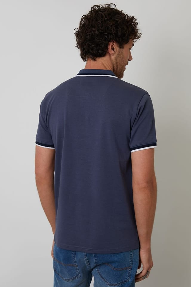 Threadbare Threadbare Men's Jetted Pocket Cotton Polo Shirt in Blue - 2