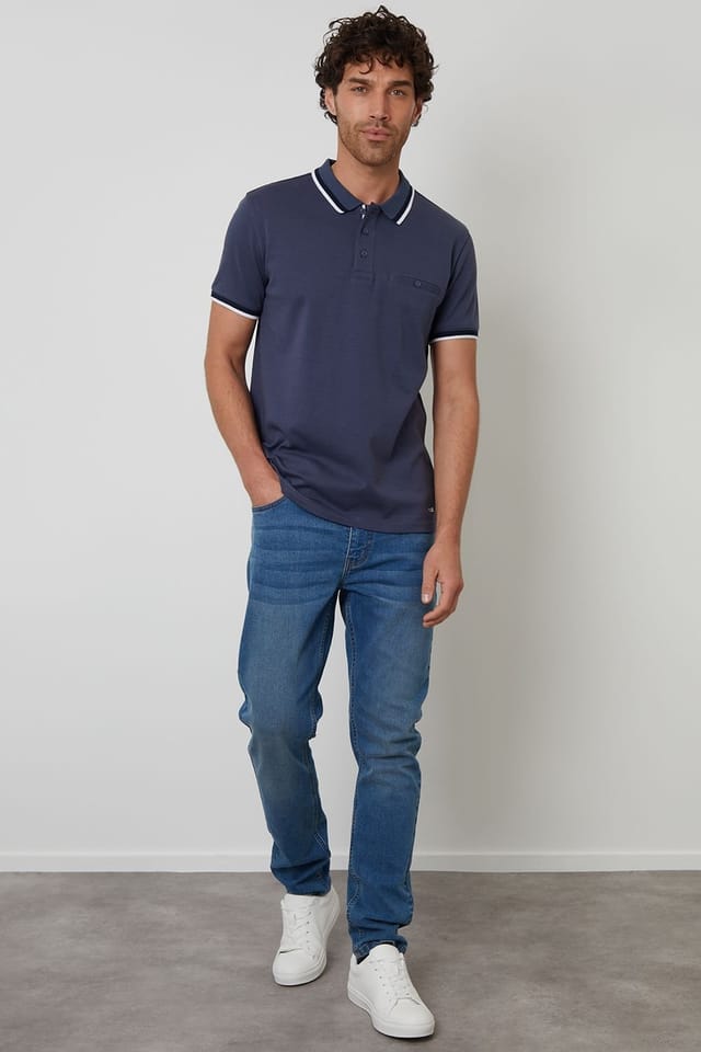 Threadbare Threadbare Men's Jetted Pocket Cotton Polo Shirt in Blue - 3