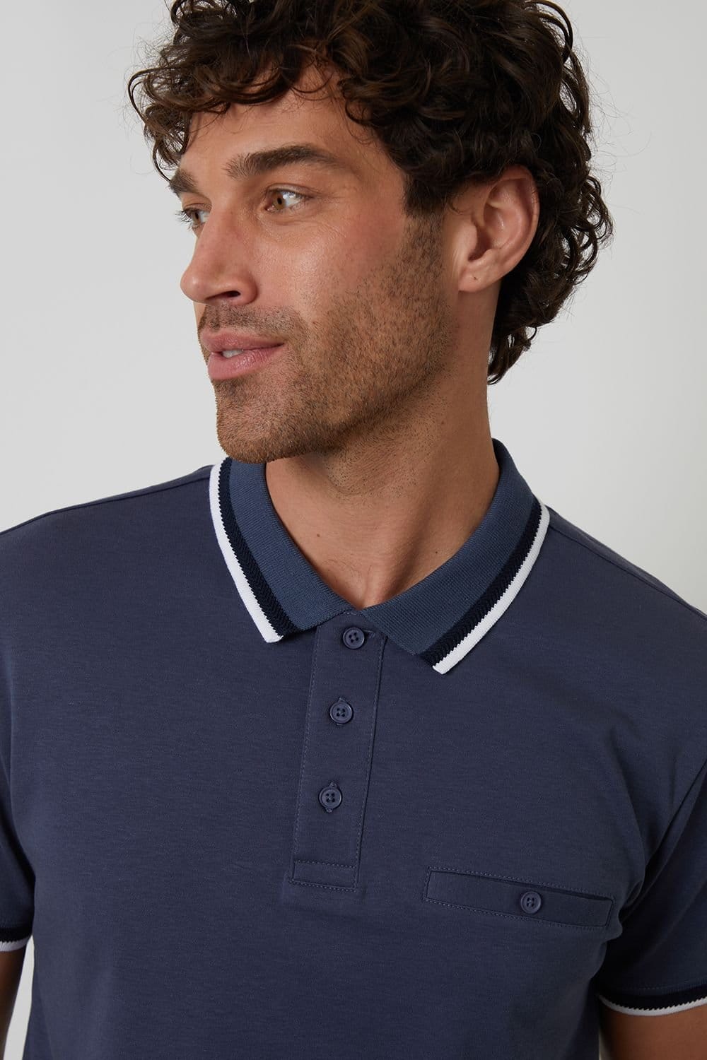 Threadbare Threadbare Men's Jetted Pocket Cotton Polo Shirt in Blue - 4