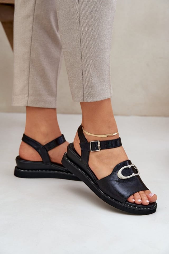 Love Lace Love Lace Women's Jezzi Wedge Sandals with Adjustable Buckle Strap Front Detail in Black - 3