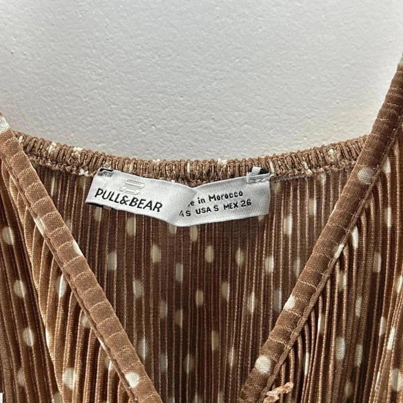 Pull & Bear Pull & Bear Womens Playsuit One-Piece Size S Brown Tan White Polka Dots Pleated