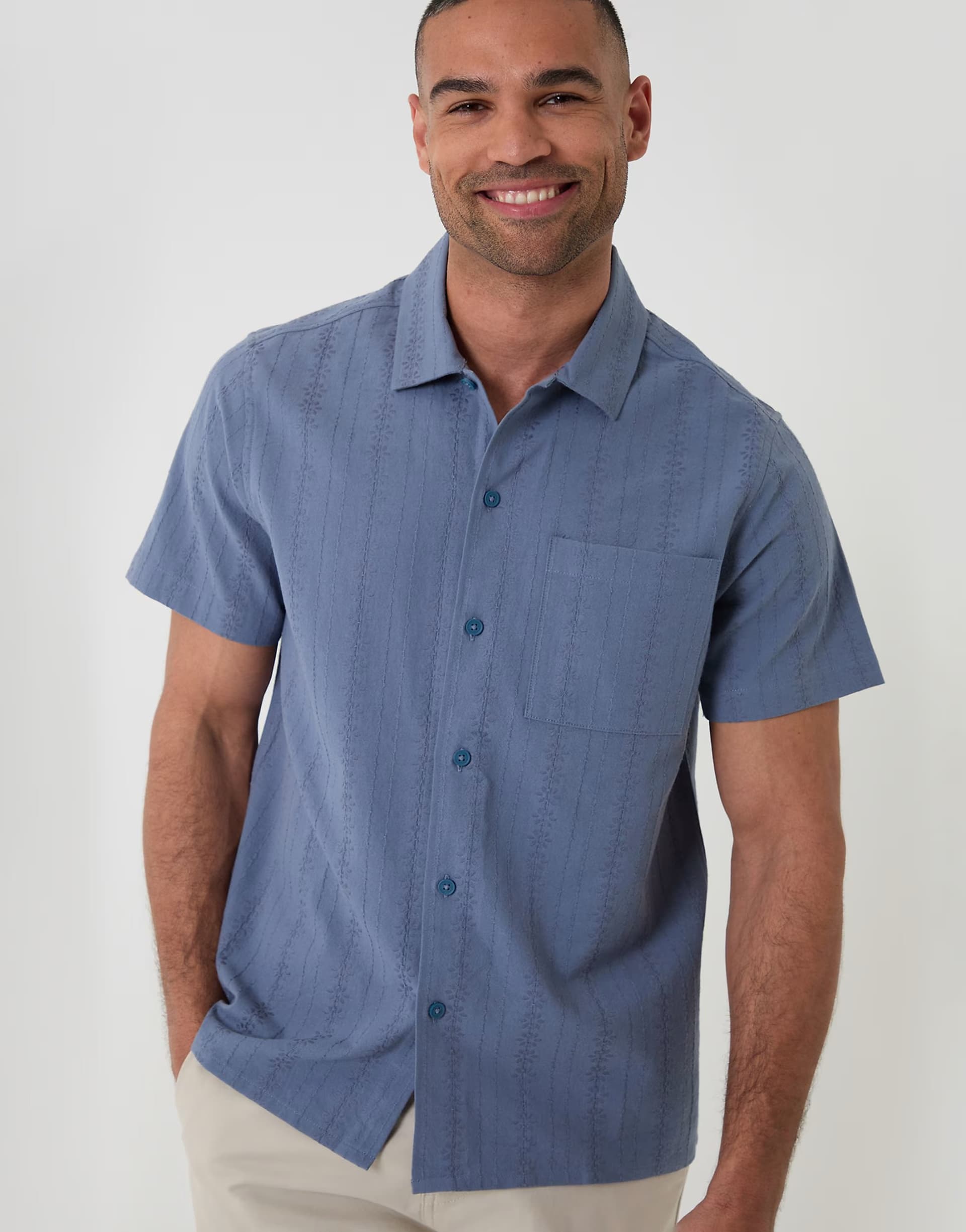 ASOS Threadbare Textured cotton short sleeve shirt in blue