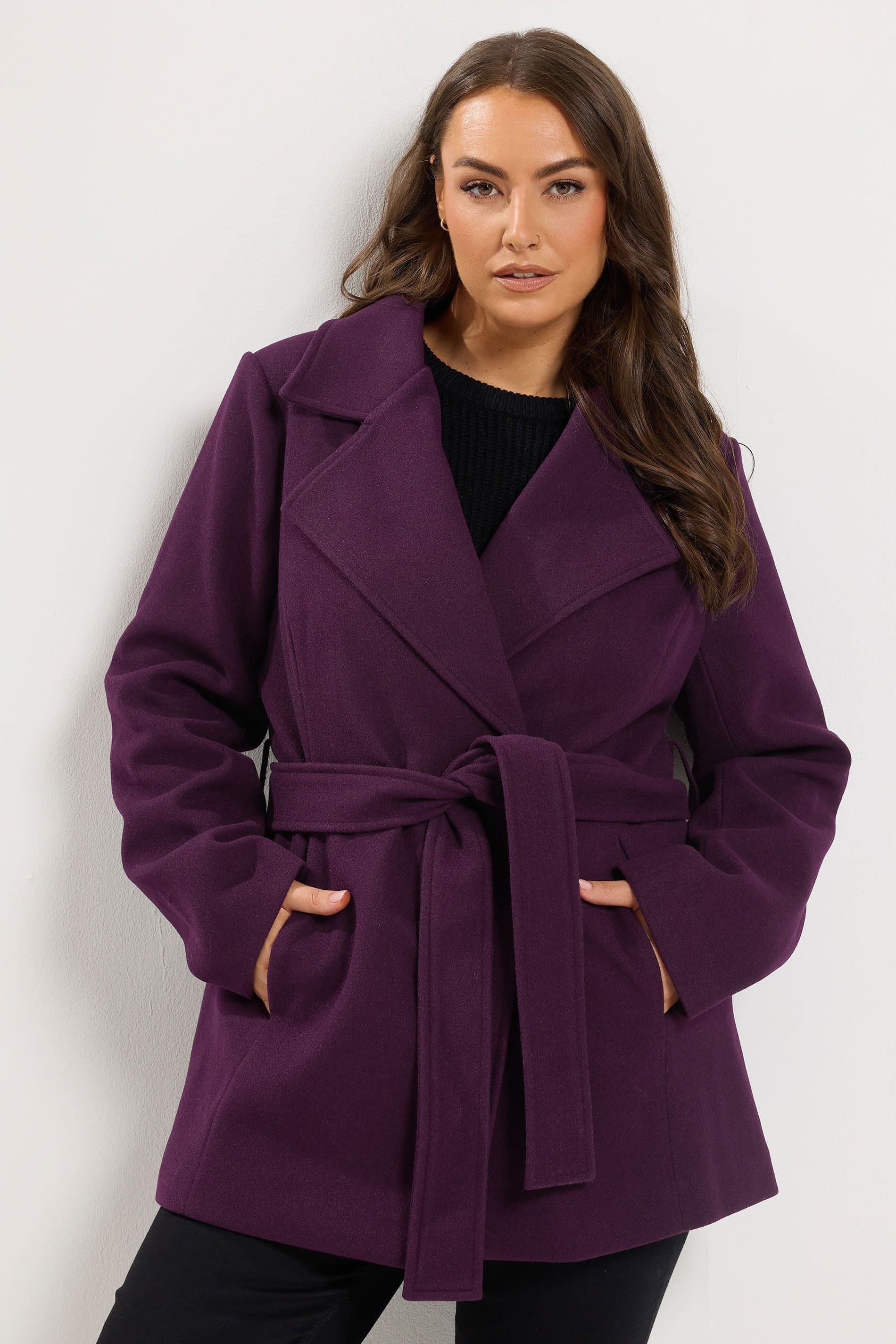 Yours Yours Women's Belted Wrap Coat in Purple