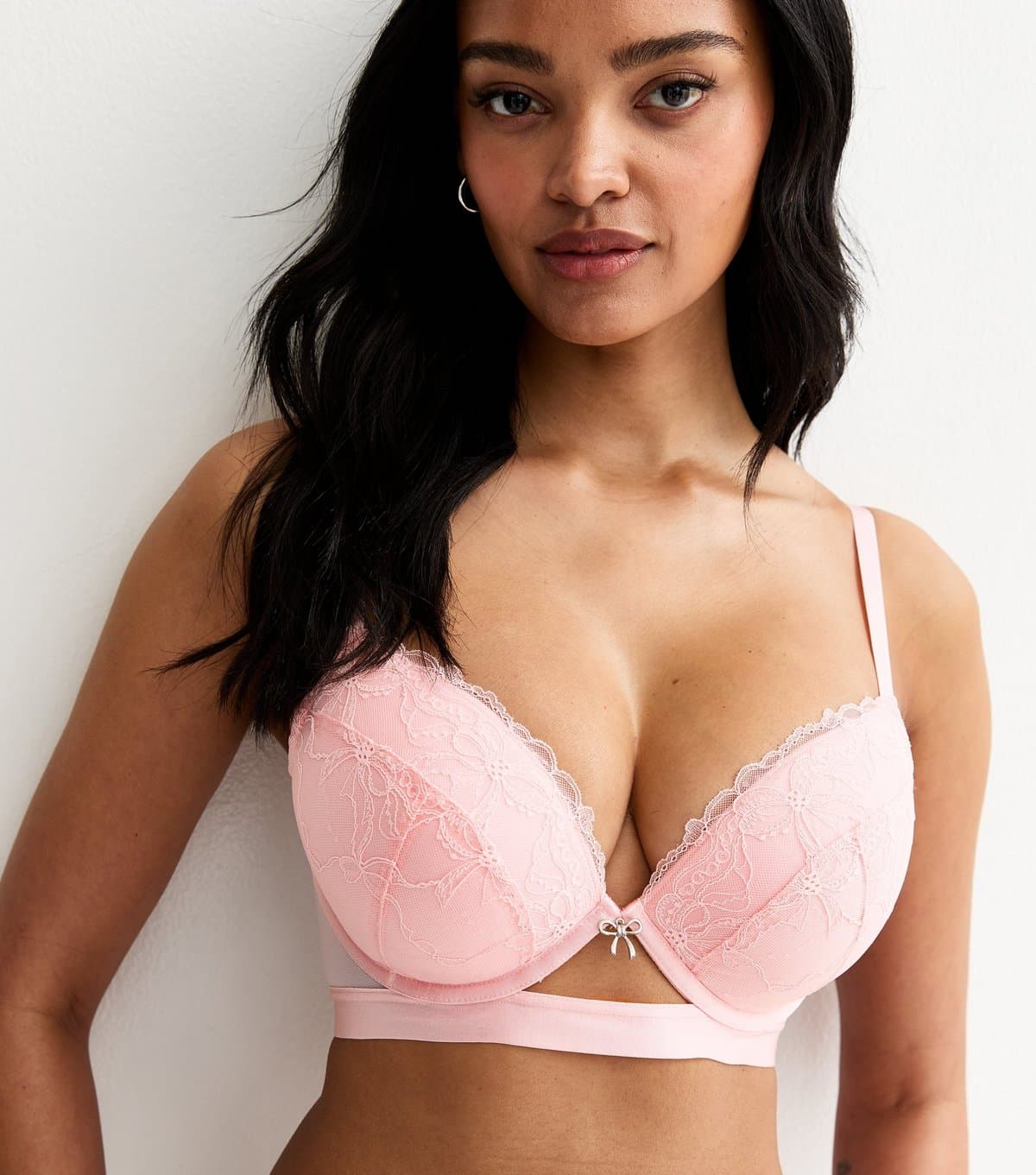 New Look Women's Light Pink DD+ Bow Lace Plunge Bra New Look