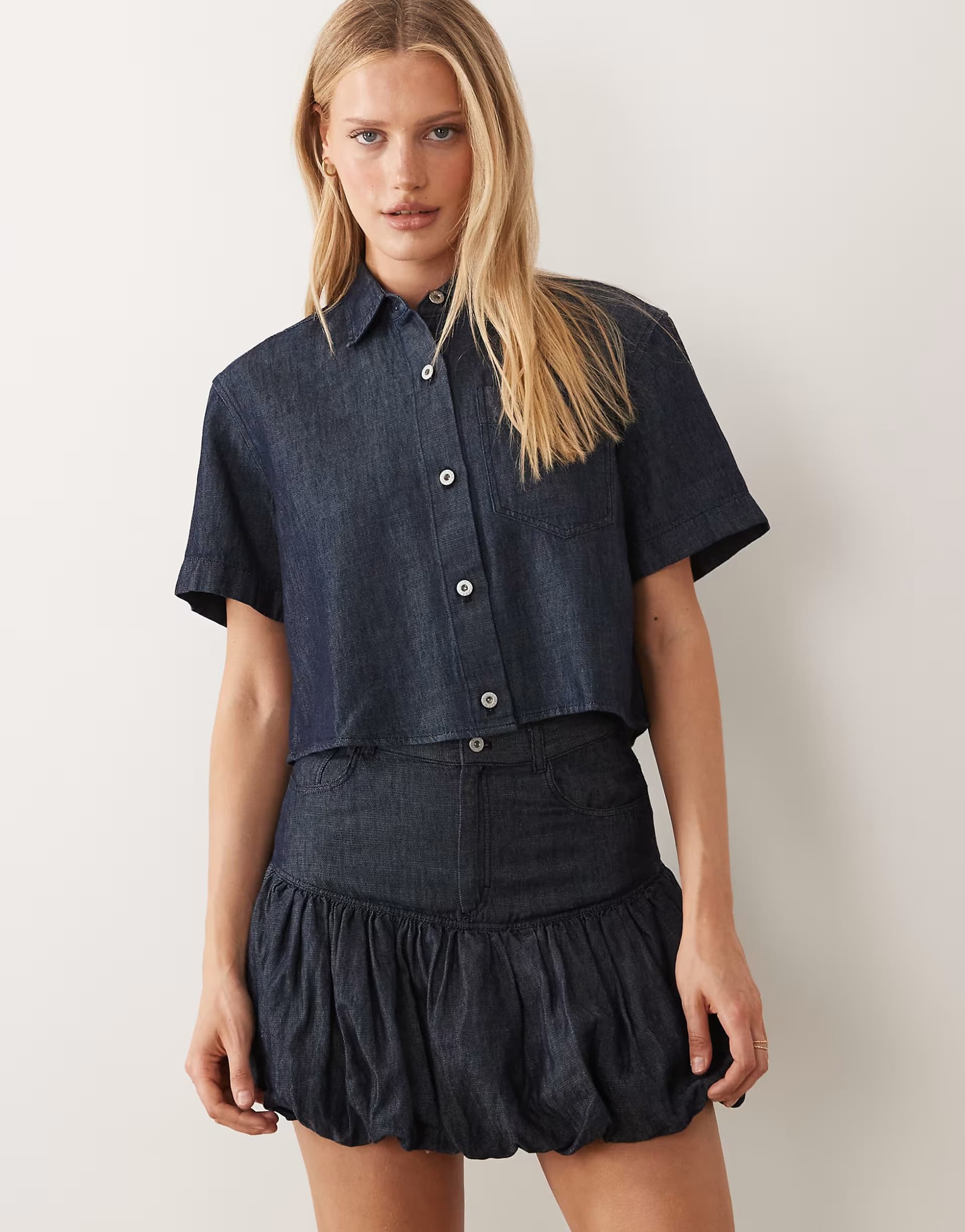 ASOS HUGO Blue rabalon puffball hem mini skirt in navy