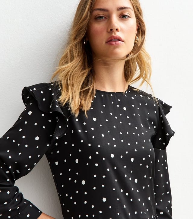 Urban Bliss Women's Black Polka Dot Ruffle Trim Midi Dress Urban Bliss New Look - 2