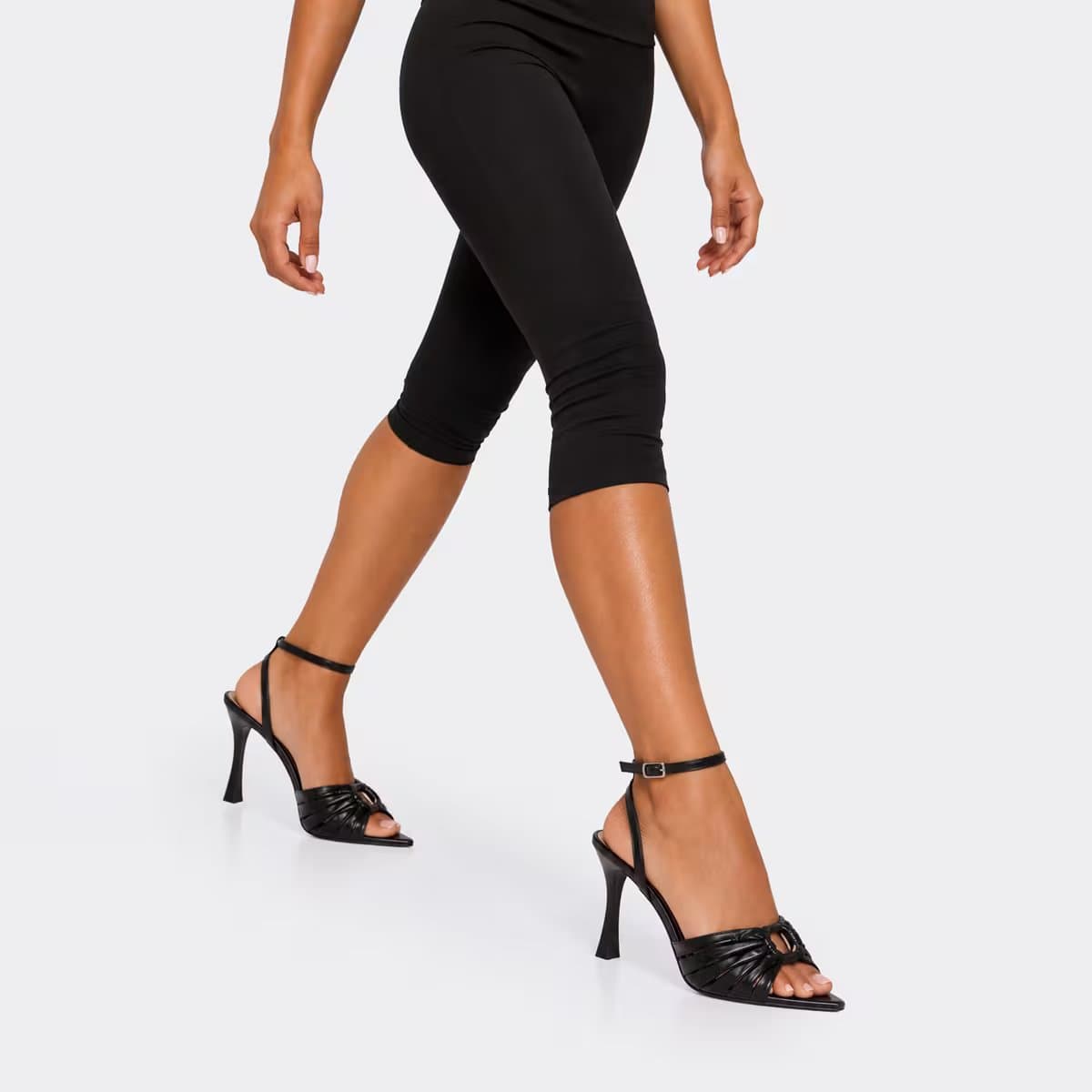EGO Chemi Ring Detail Peep Toe Heel In Black Faux Leather, Women's Size UK 3