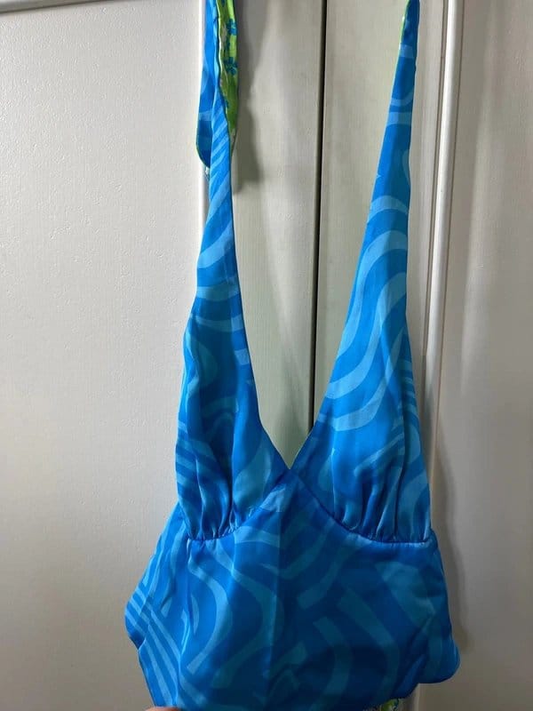 Bershka Reversible Halter Neck Top - Blue & Green