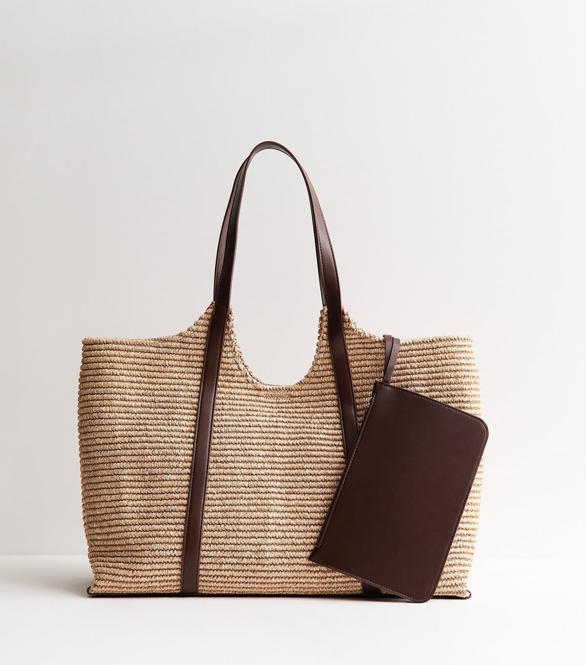 New Look New Look Stone Woven Hobo Tote Bag with Zip Pouch