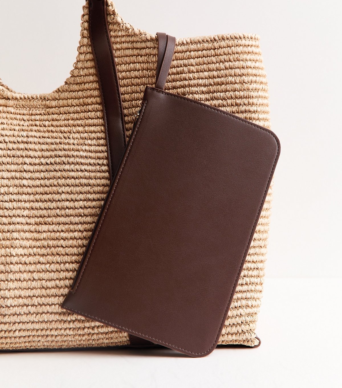 New Look Stone Woven Hobo Tote Bag with Zip Pouch New Look - 4