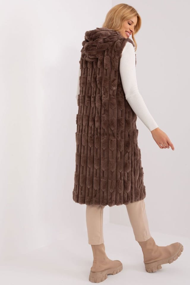 Love Lace Love Lace Women's Hooded Faux Fur Zip Vest for Winter Elegance in Brown - 3