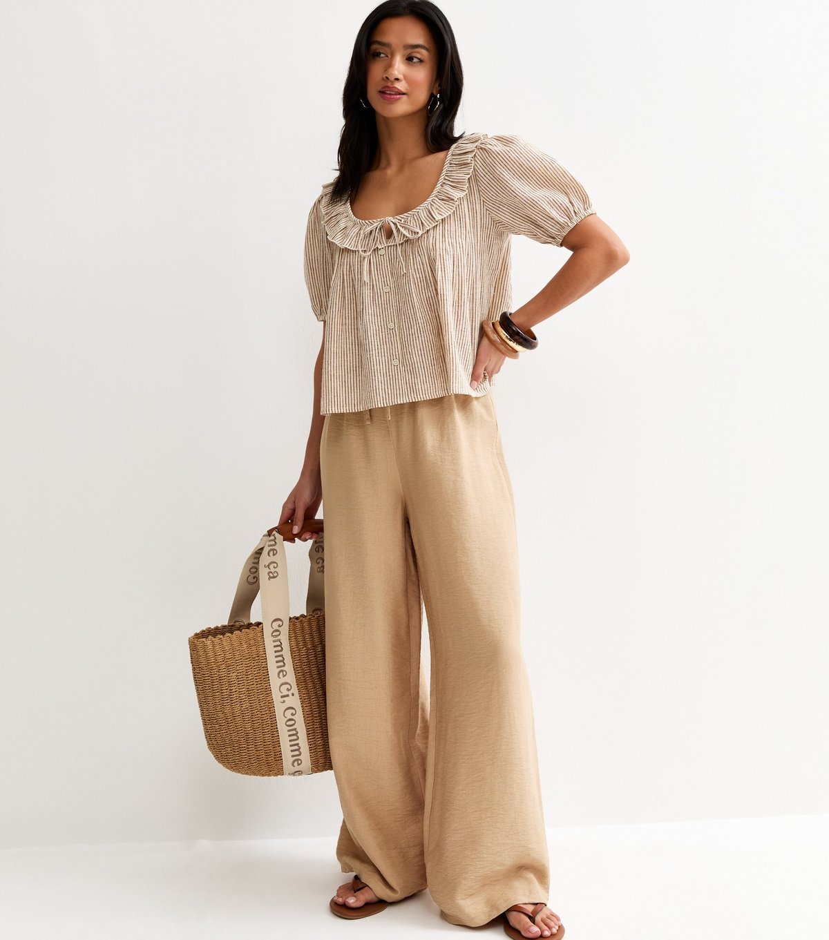 New Look Women's Petite Stone Drawstring Wide Leg Trousers New Look - 3
