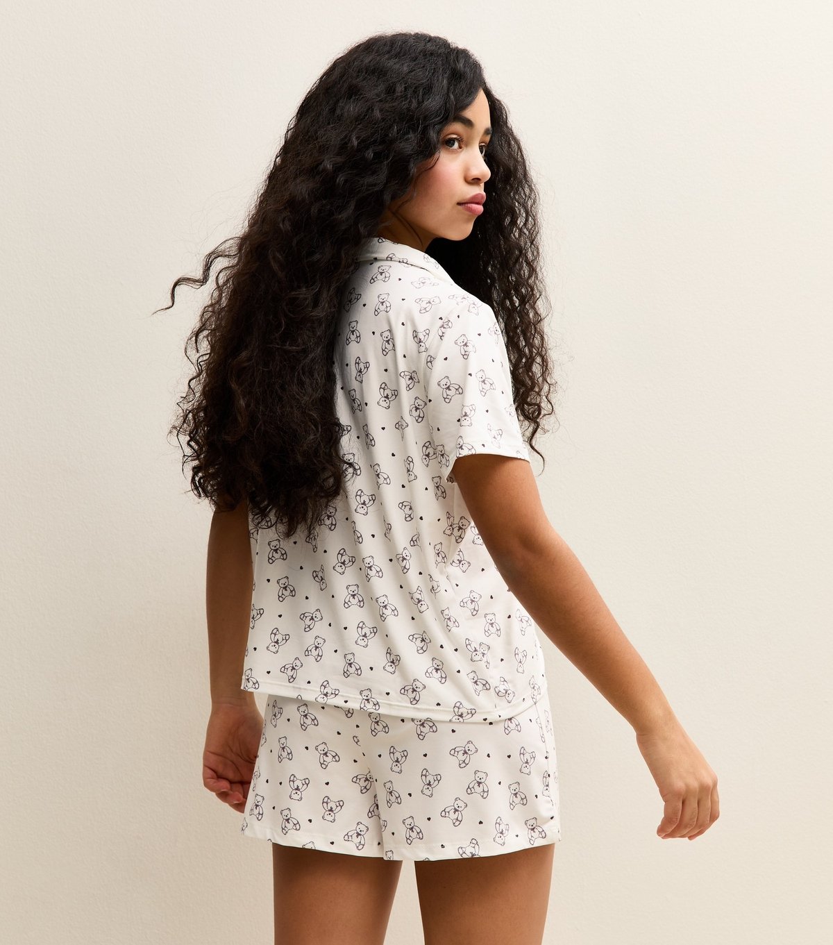 New Look Girls' Cream Teddy Bear Print Shirt and Shorts Pyjama Set New Look - 4