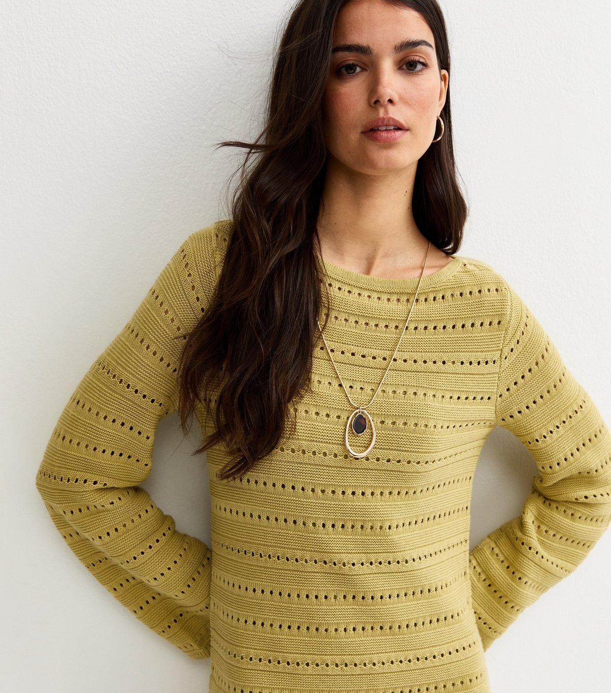 New Look Women's Green Cotton Rich Pointelle Slash Neck Mini Dress New Look - 3