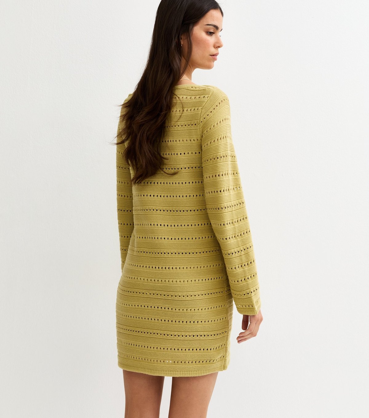 New Look Women's Green Cotton Rich Pointelle Slash Neck Mini Dress New Look - 4