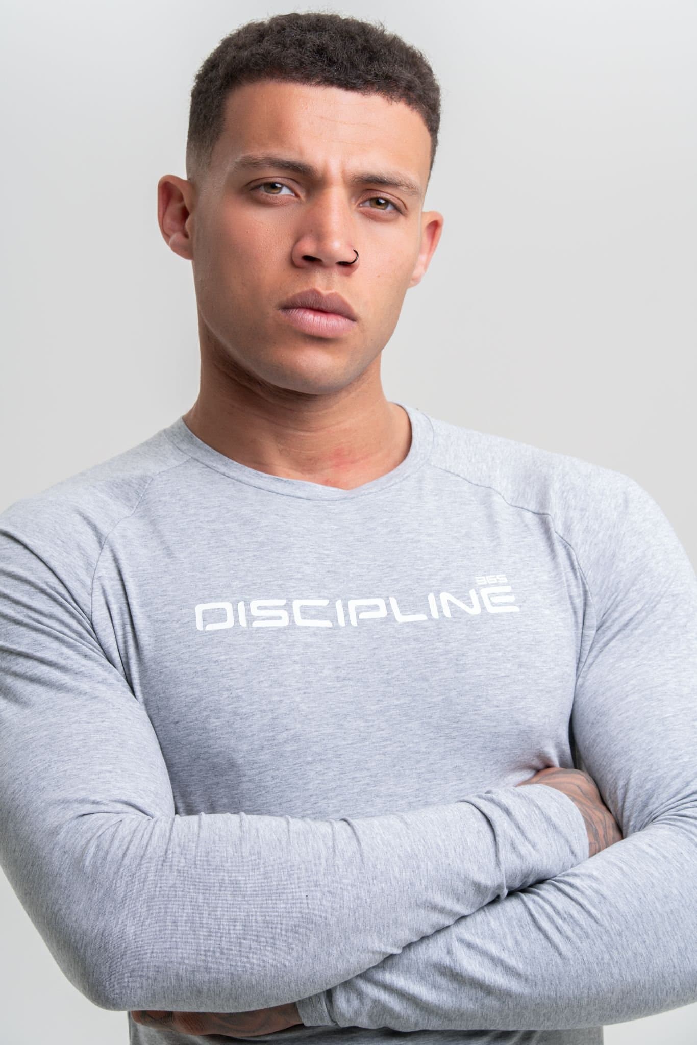 Discipline 365 Discipline 365 Men's Discipline Cotton Long Sleeve Fitted Gym Top in Grey