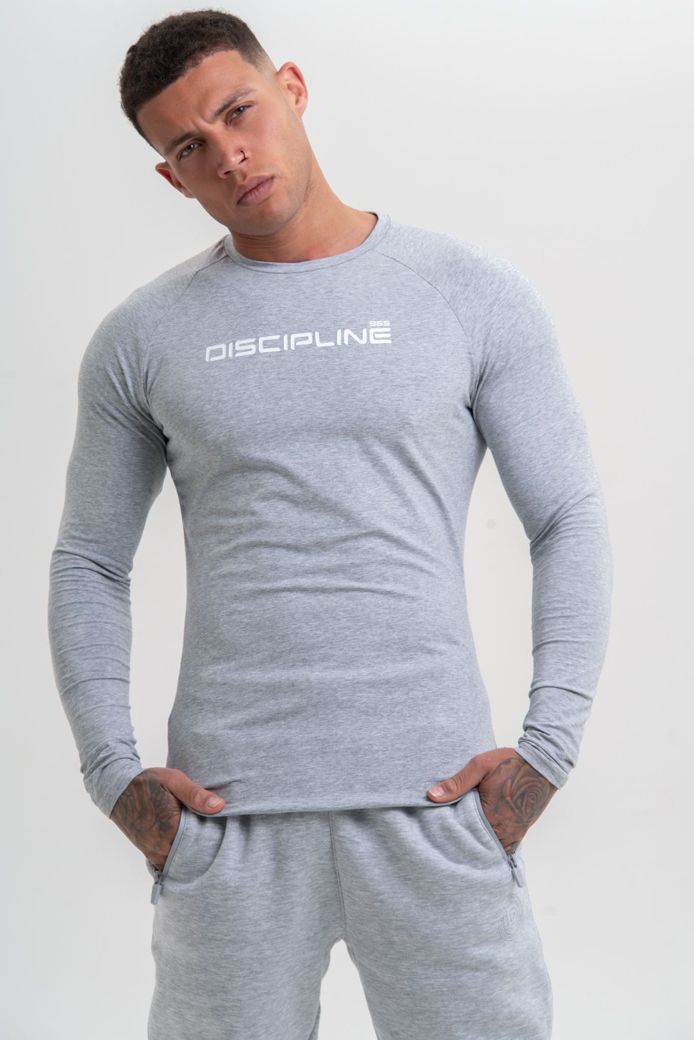 Discipline 365 Discipline 365 Men's Discipline Cotton Long Sleeve Fitted Gym Top in Grey - 3