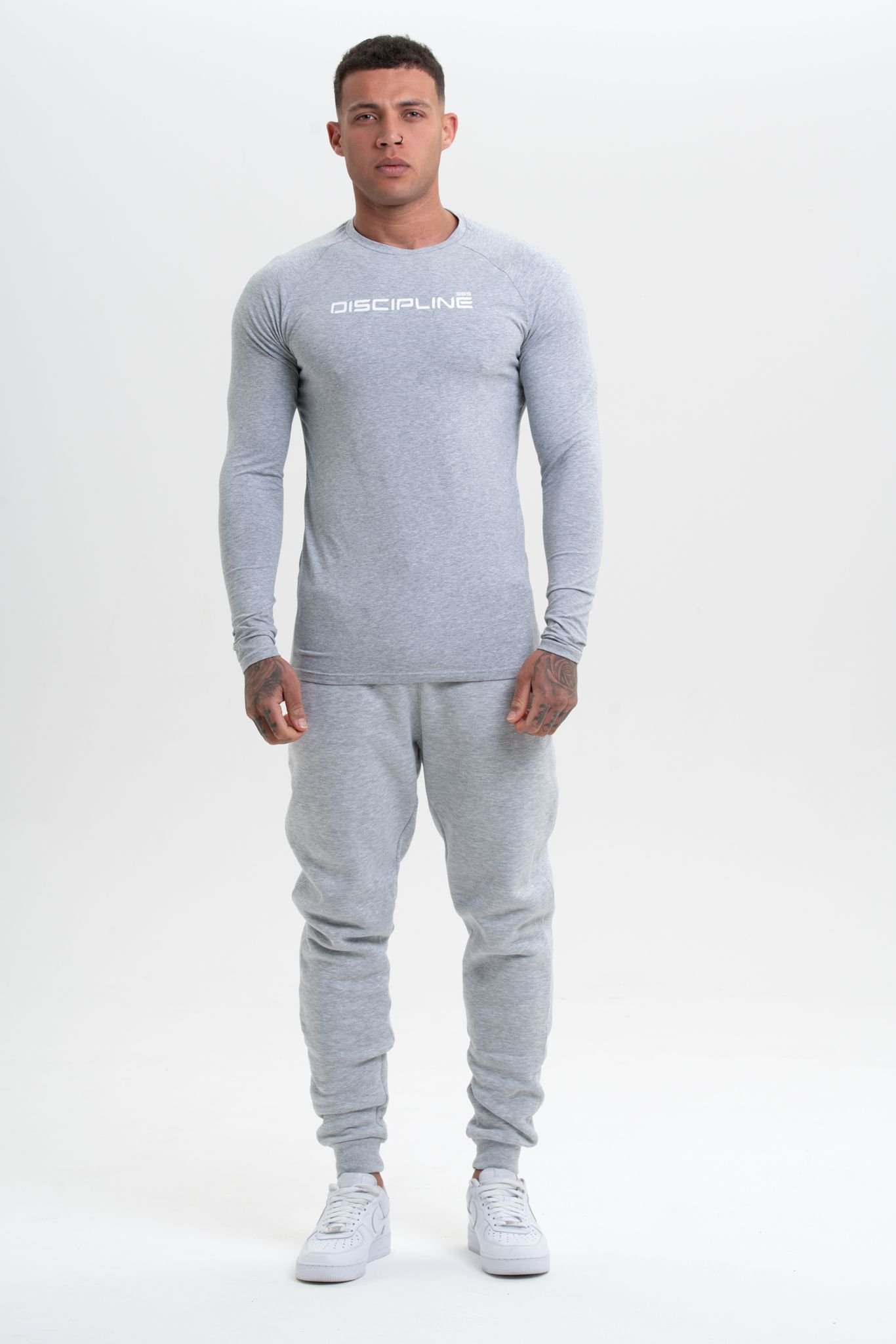 Discipline 365 Discipline 365 Men's Discipline Cotton Long Sleeve Fitted Gym Top in Grey - 4