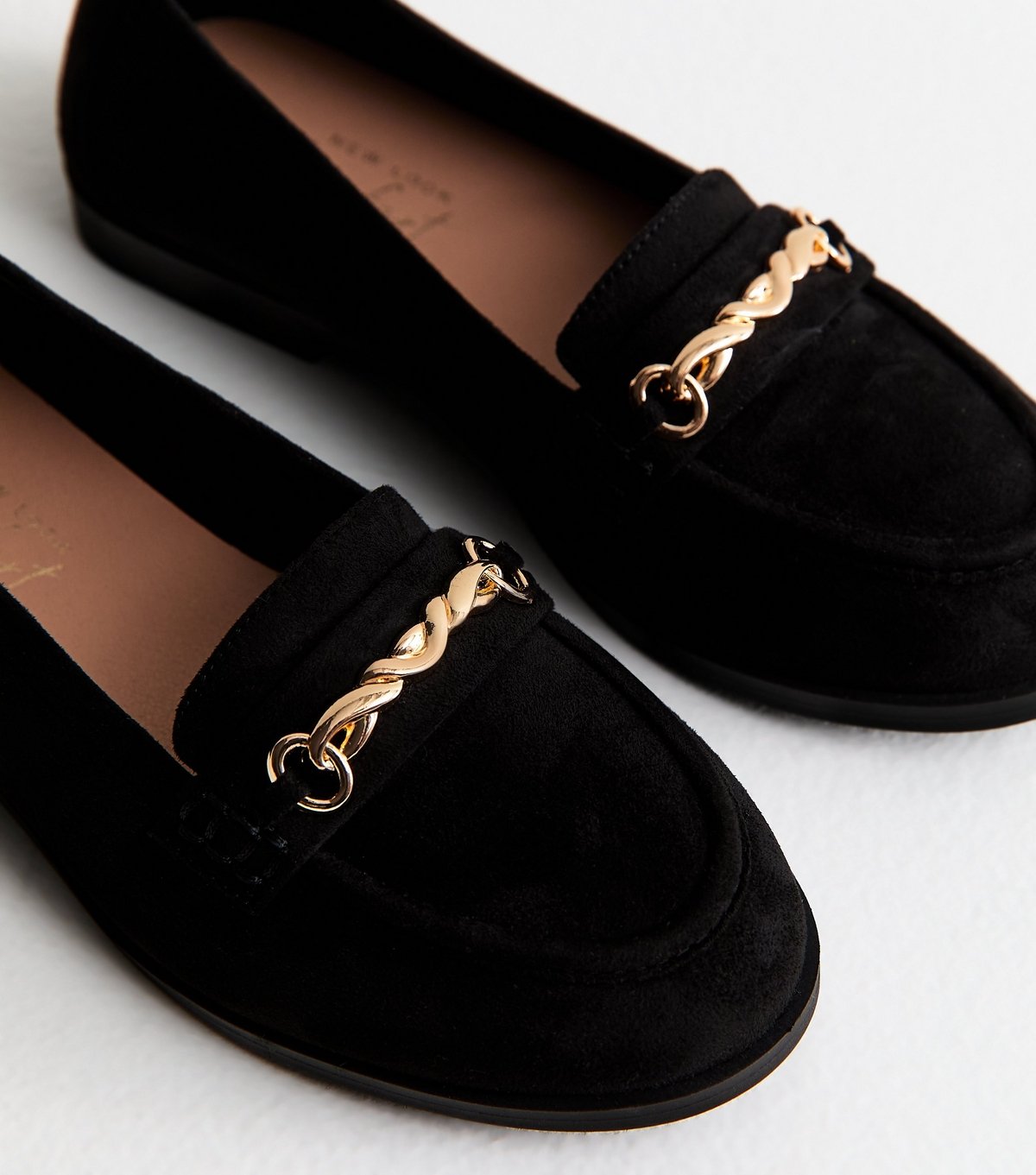 New Look Women's Wide Fit Black Faux Suede Chain Loafers Vegan New Look - 3