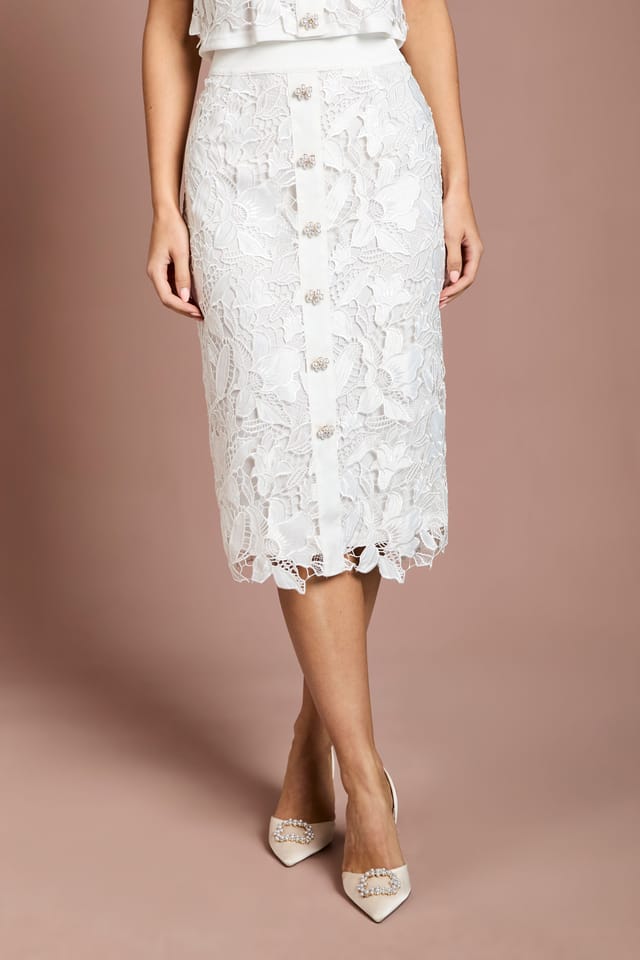 Coast Coast Women's Lace Pearl Button Pencil Skirt in Ivory - 2