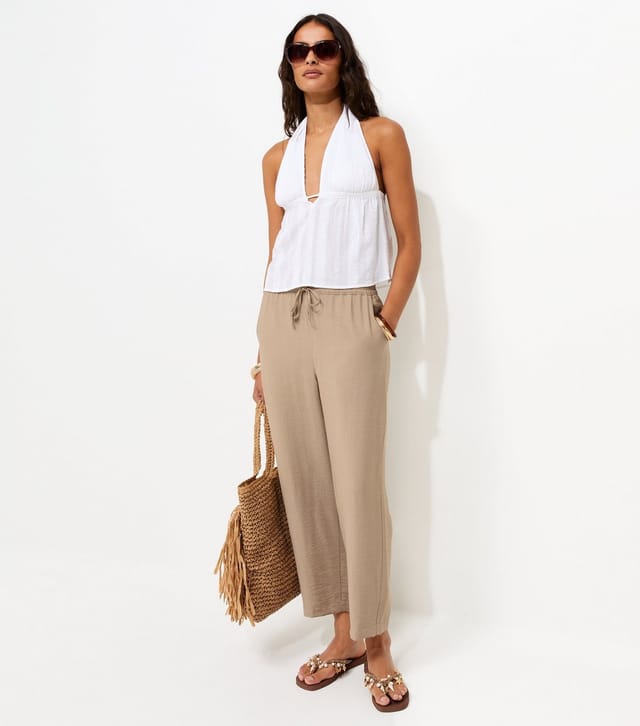 New Look Women's Stone Woven Ankle Grazer Trousers New Look - 2