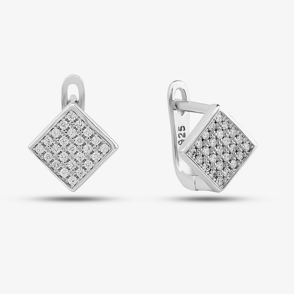 T.H.Baker T.H.Baker Women's Silver & Cubic Zirconia Pave Diamond-Shape Necklace & Earring Set SET16182 - 3