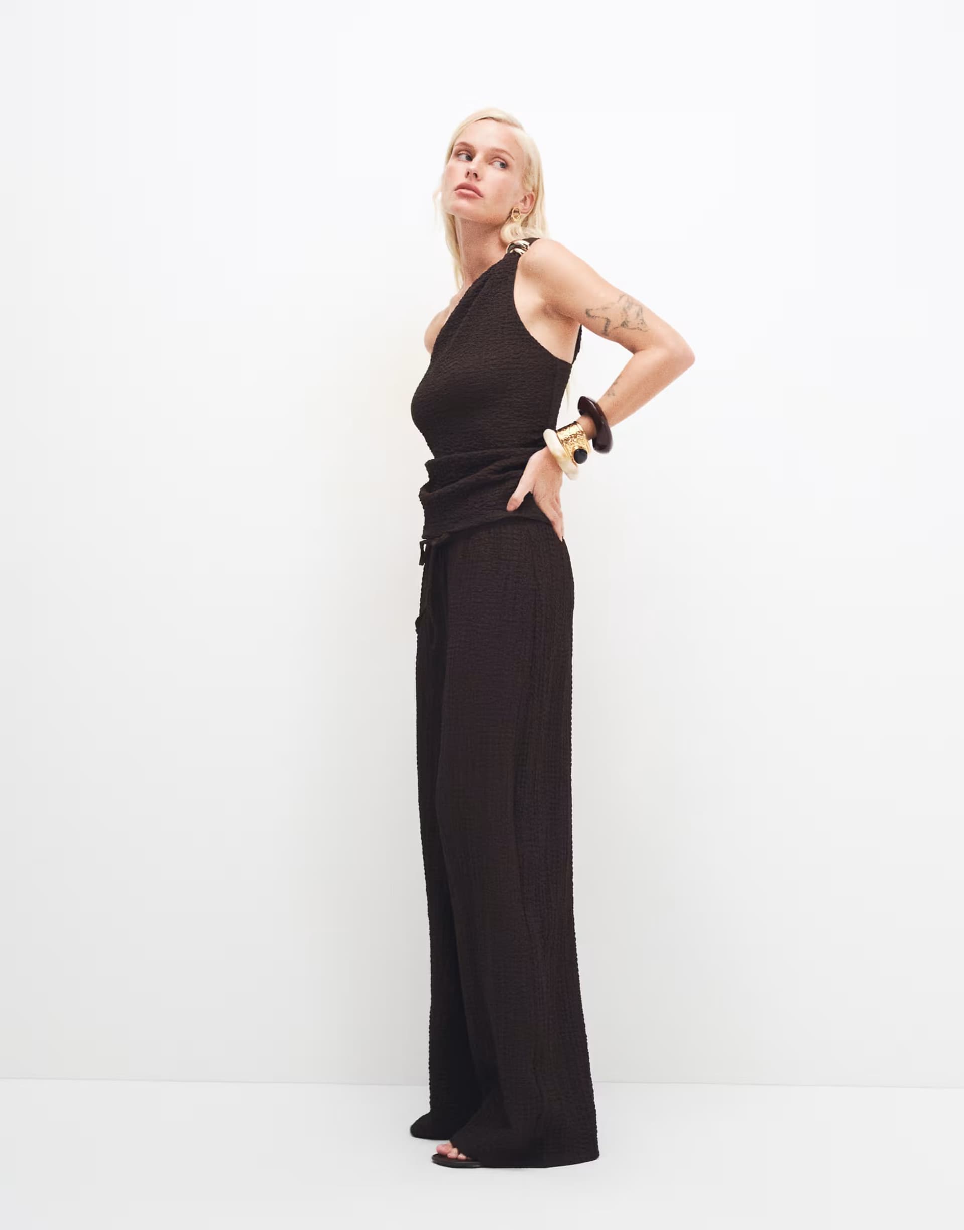 ASOS ONLY high waist crinkle textured trousers co-ord in dark brown